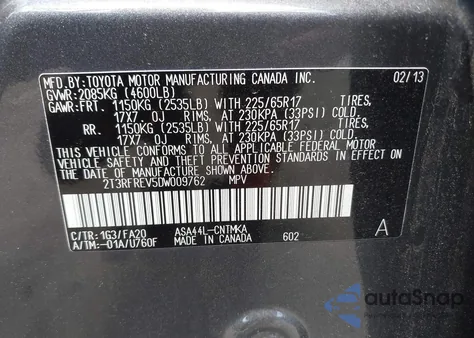 2013 Toyota Rav4 Xle z USA, uszkodzony, nr VIN 2T3RFREV5DW009762